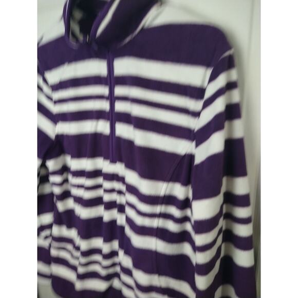 Lands End Woman M Fleece Track Jacket Purple White Striped Casual 1/4 Zip... - Picture 4 of 7
